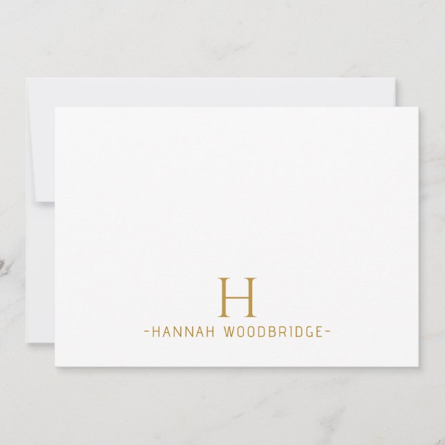 Simple Minimalist Modern Gold Monogram Note Card (Front)