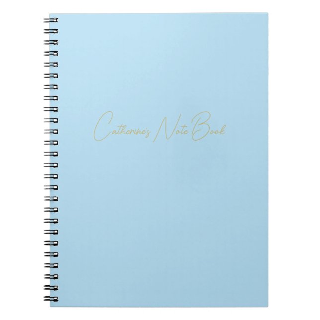 Simple Minimalist Modern Gold Script Pale Blue Notebook (Front)