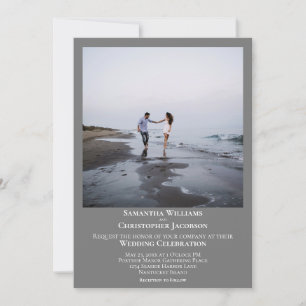 Simple Minimalist Modern Gray Photo Wedding Invitation