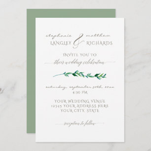 Simple Minimalist Modern Leaf Leaves Typography Invitation