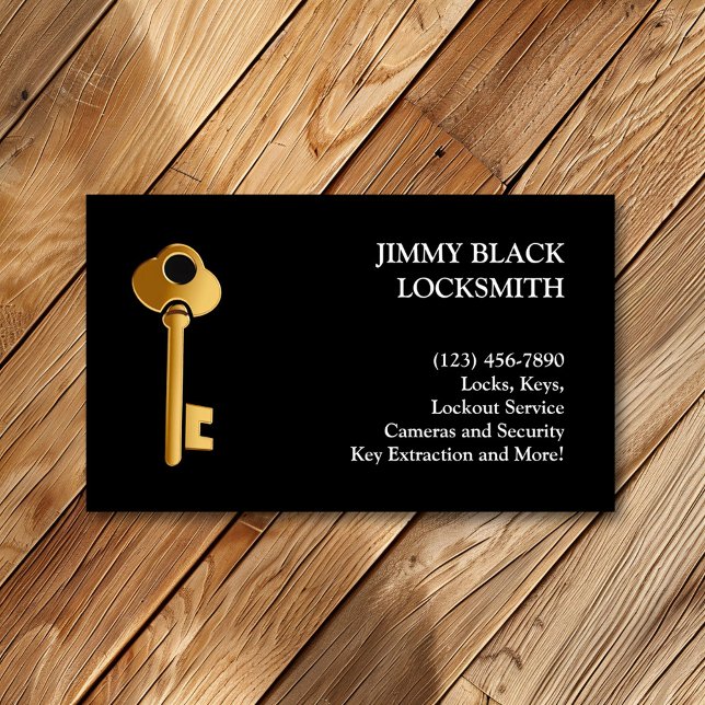 Simple Minimalist Modern Locksmith Gold Key Business Card (Creator Uploaded)