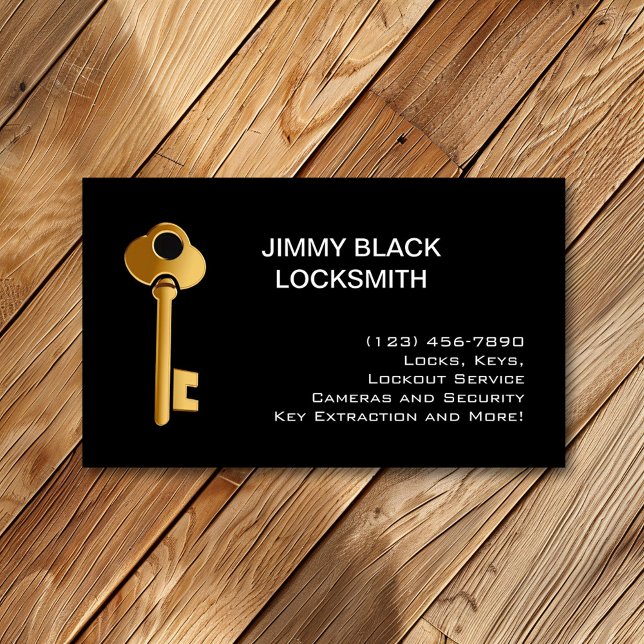 Simple Minimalist Modern Locksmith Gold  Key Business Card (Creator Uploaded)