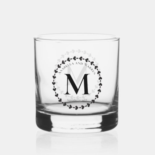 Simple Minimalist Modern Monogram and Family Name Whiskey Glass