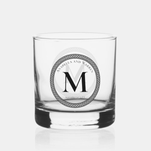 Simple Minimalist Modern Monogram and Family Name Whiskey Glass
