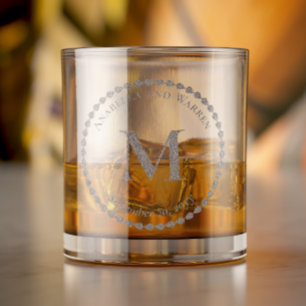 Simple Minimalist Modern Monogram Couple's Name Rocks Glass