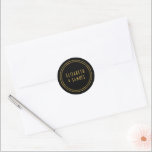 Simple Minimalist Modern Names Gold Black Wedding Classic Round Sticker<br><div class="desc">Customize this Modern Simple Minimalist Wedding Envelope Seal Round Sticker,  designed with gold names text on a black background. Please note that gold is a color print and is not an actual gold foil. It is set as a template for your easy online personalization.</div>