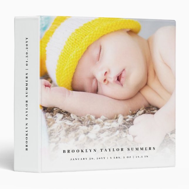 Simple Minimalist Modern New Baby First Year Photo 3 Ring Binder (Front/Spine)