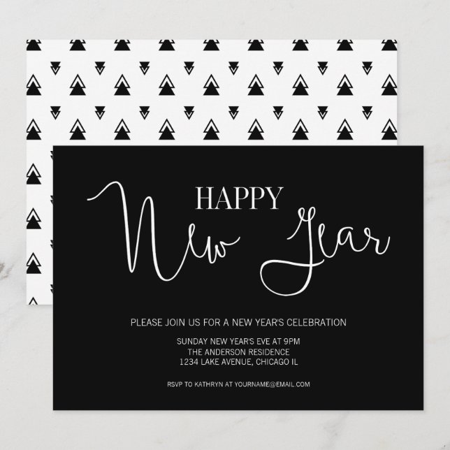 Simple Minimalist Modern New Year's Eve Party Invitation (Front/Back)