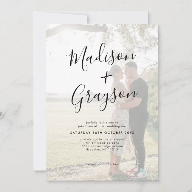 Simple Minimalist Modern Photo Calligraphy Wedding Invitation (Front)
