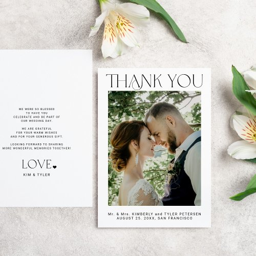 Simple minimalist modern photo wedding  thank you card