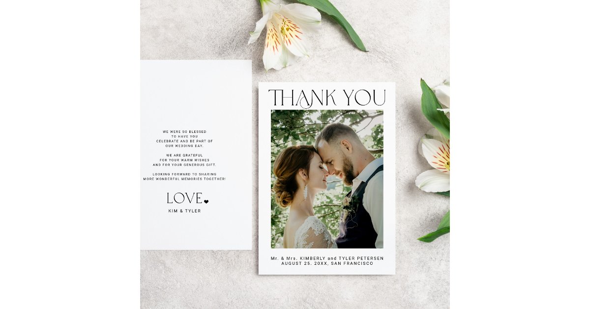 Simple minimalist modern photo wedding thank you card | Zazzle