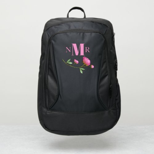 Simple Minimalist Modern Pink Monogram Floral Port Authority Backpack