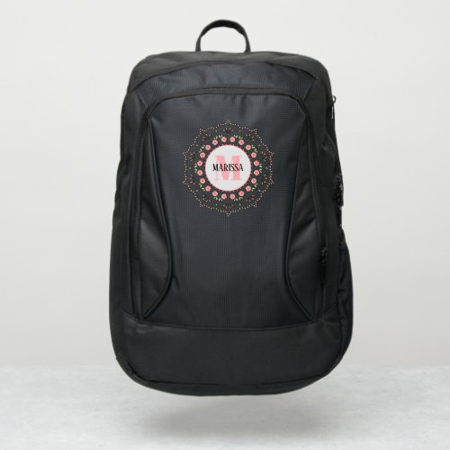 Simple Minimalist Modern Pink Monogram Floral Port Authority Backpack