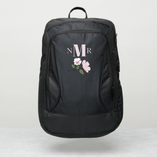 Simple Minimalist Modern Pink Monogram Floral Port Authority Backpack