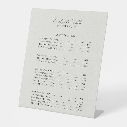 Simple Minimalist Modern Price List Beige Elegant Pedestal Sign