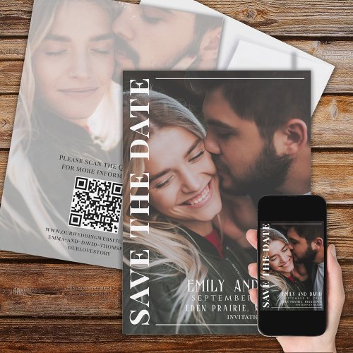 Simple Minimalist Modern Two Photo  QR Code Save The Date