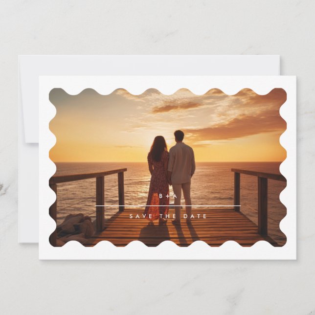 Simple MINIMALIST Modern Wave Border | Photo Save The Date (Front)