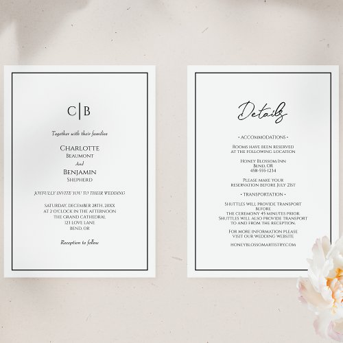Simple Minimalist Monogram All In One Wedding Invitation