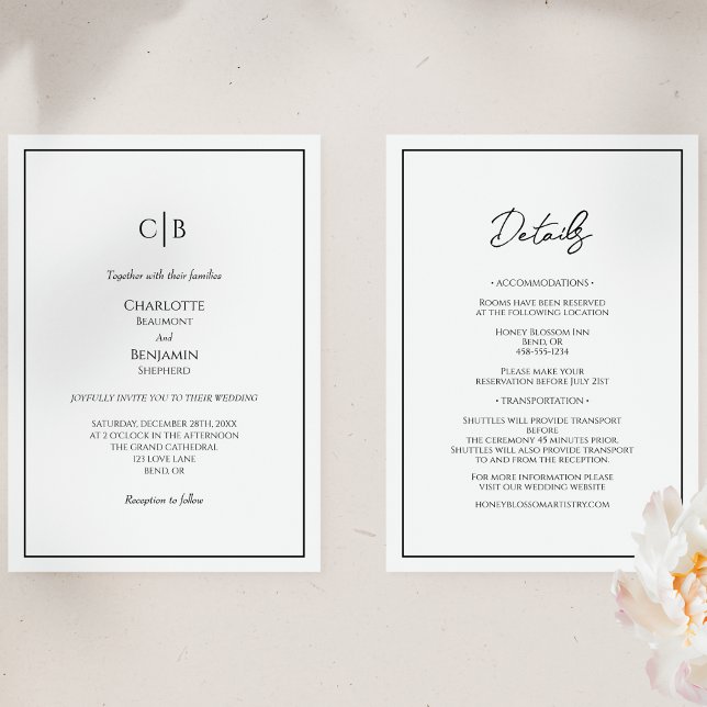 Simple Minimalist Monogram All In One Wedding Invitation (Creator Uploaded)