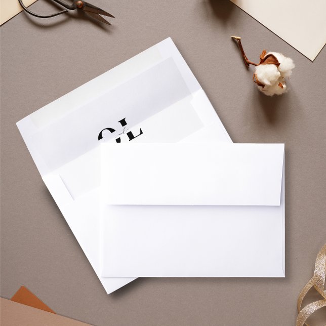 Simple Minimalist Monogram Black and White Envelope Liner (Creator Uploaded)
