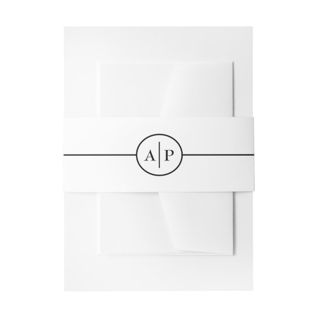 Simple Minimalist Monogram Black and White Invitation Belly Band (Front Example)