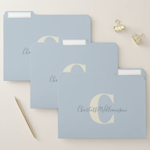 Simple Minimalist Monogram in Dusty Blue  File Folder