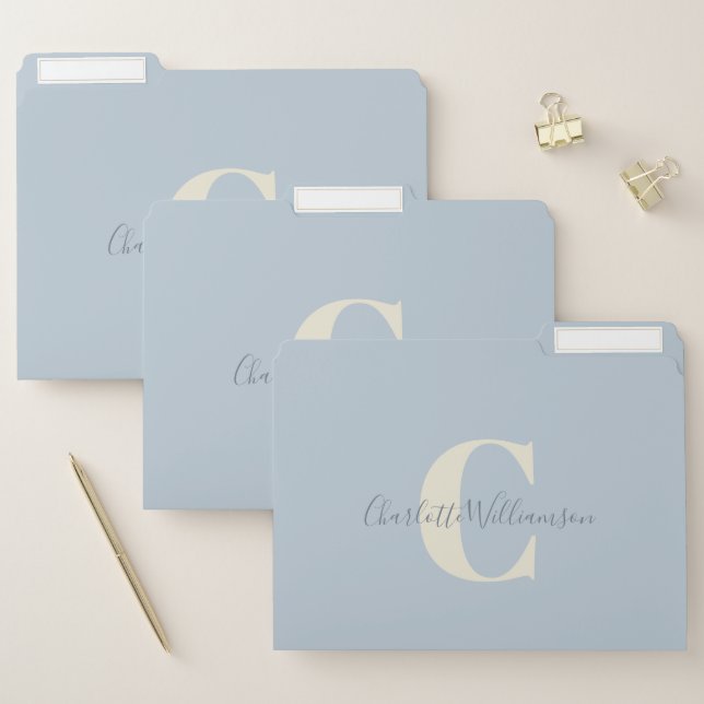 Simple Minimalist Monogram in Dusty Blue  File Folder (Set)
