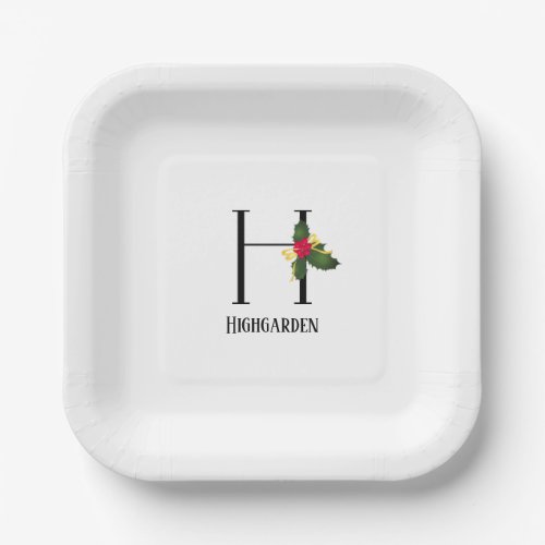 Simple Minimalist Monogram Initial H Christmas Paper Plates