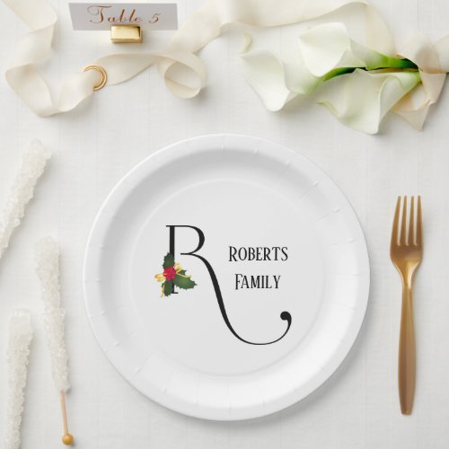 Simple Minimalist Monogram Initial R Christmas Paper Plates