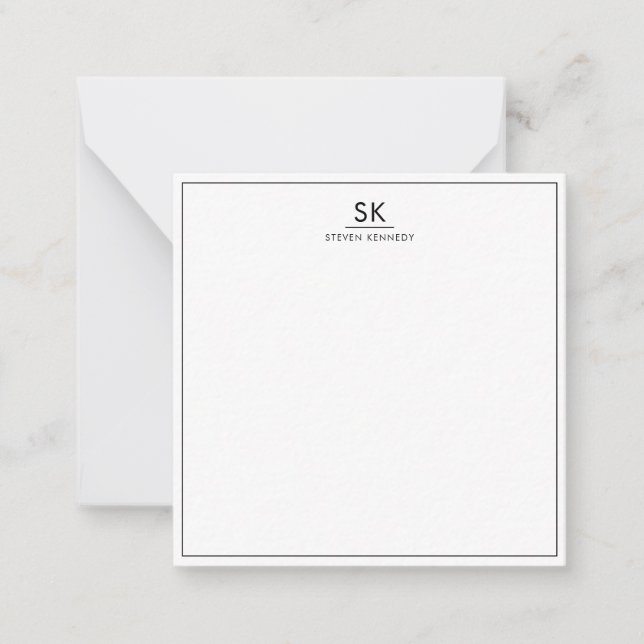 Simple Minimalist Monogram Initials Custom Name   Note Card (Front)