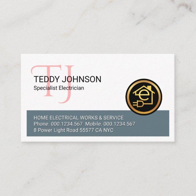 Simple Minimalist Monogram Name Electric Business Card (Front)