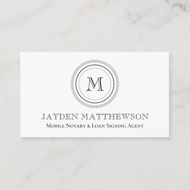 Simple Minimalist Monogram Notary Public Business Card (Front)