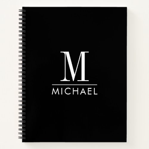 Simple Minimalist Monogram Personalized Black Notebook