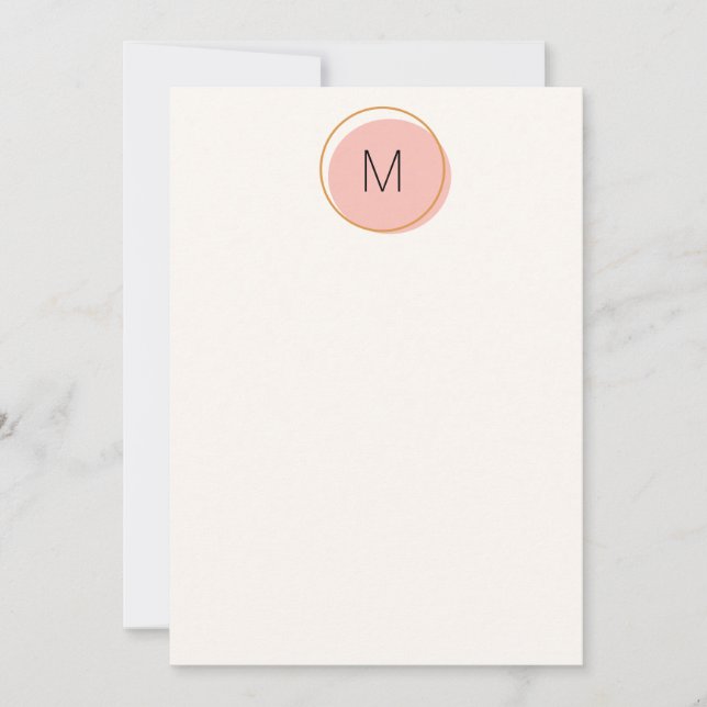 Simple Minimalist Monogram Pink and Gold Note Card (Front)