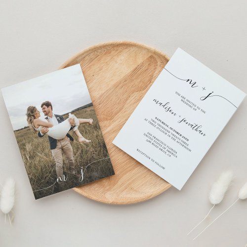 Simple Minimalist Monogram Script Photo Wedding Invitation