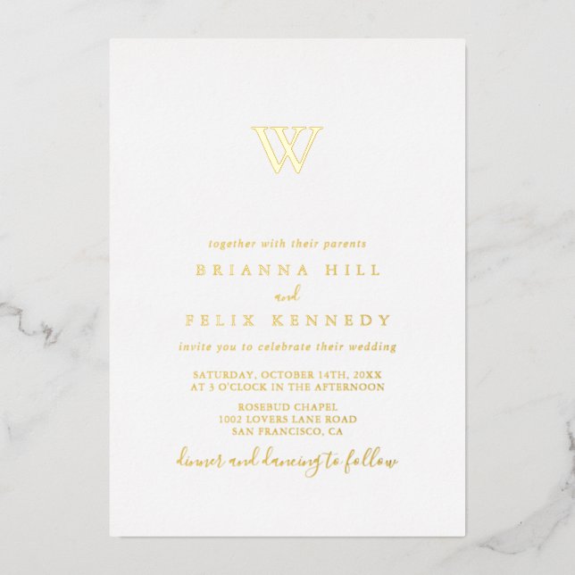 Simple Minimalist Monogram Wedding  Foil Invitation (Front)