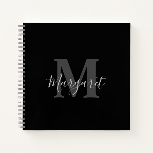 Simple Minimalist Monogrammed Black Notebook