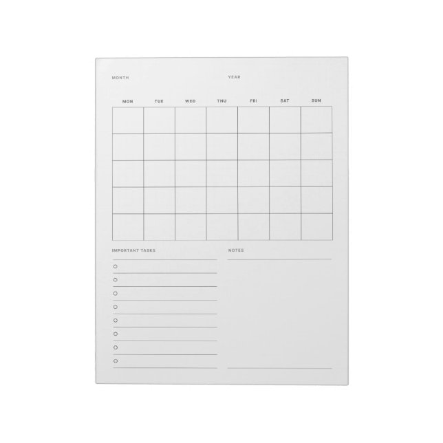Simple Minimalist Monthly Planner and To Do List Notepad (Rotated)