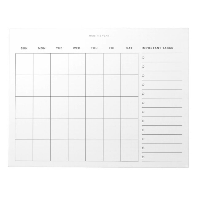 Simple Minimalist Monthly Planner and To Do List Notepad (Front)