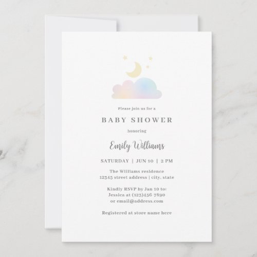 Simple Minimalist Moon and Stars Baby Shower Invitation
