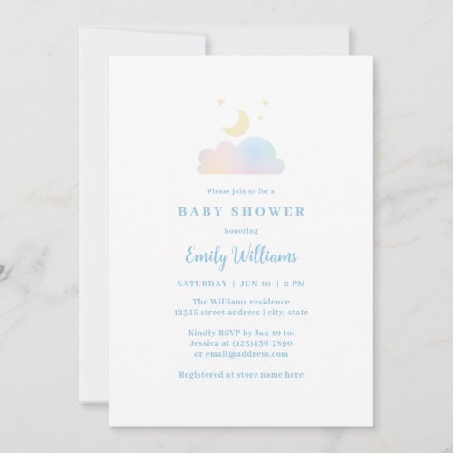 Simple Minimalist Moon and Stars Baby Shower Invitation