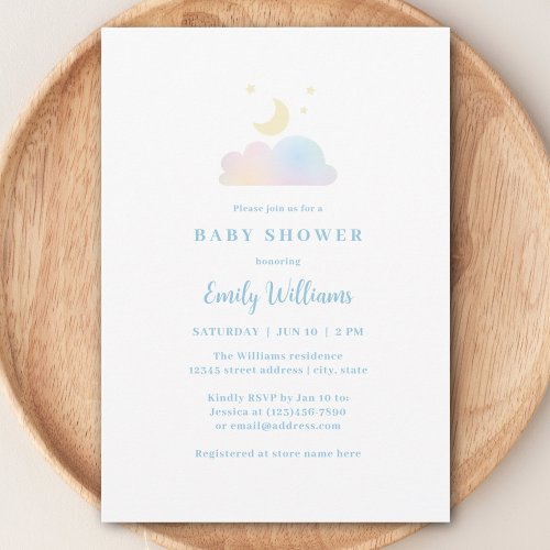 Simple Minimalist Moon and Stars Baby Shower Invitation