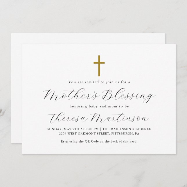 Simple Minimalist Mother's Blessing QR Code Rsvp Invitation (Front/Back)