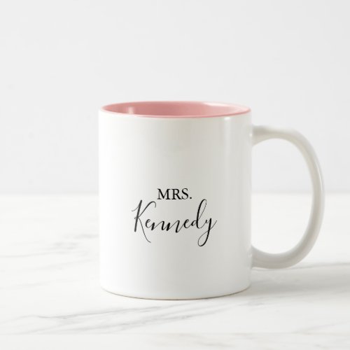 Simple Minimalist Mrs Newlywed Bride Two_Tone Coffee Mug