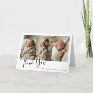 Simple Minimalist Multi Three Photo Baby Folded Thank You Card