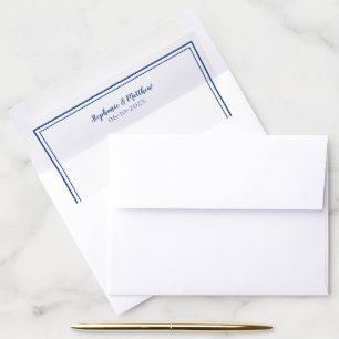 Simple Minimalist Name Date Modern Blue & White Envelope Liner