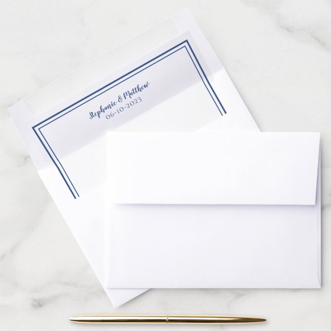 Simple Minimalist  Name Date Modern Blue & White  Envelope Liner (Desk)