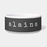 Simple Minimalist Name Design in Black Custom<br><div class="desc">This stylish custom pet bowl features a simple minimalist design of your name in a retro typewriter font in white on a black background. Great gift idea!</div>