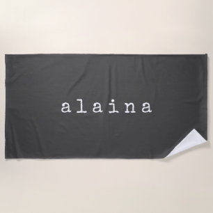 Simple Minimalist Name Design in Black Custom Beach Towel