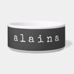 Simple Minimalist Name Design in Black Custom Bowl<br><div class="desc">This stylish custom pet bowl features a simple minimalist design of your name in a retro typewriter font in white on a black background. Great gift idea!</div>